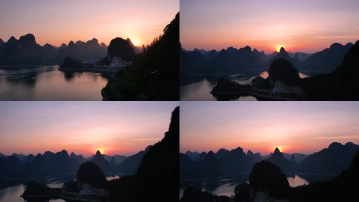 4K航拍上林大龙湖日出朝霞风光H