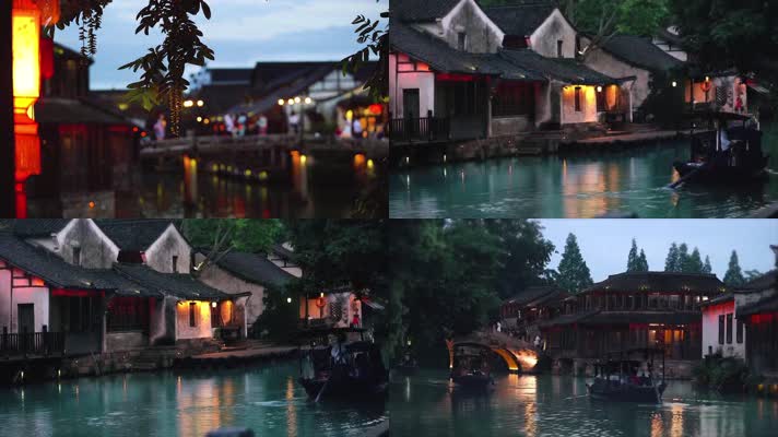 乌镇游船夜景风光