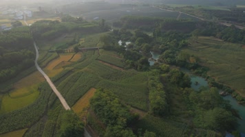4K航拍隆安博浪村日照农田江水H