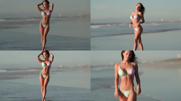 4k高清视频美女 比基尼海边沙滩写真