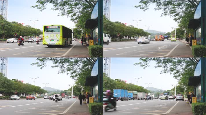 公交车站户外人流延时视频4K实拍