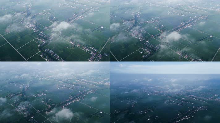 4K航拍有云的夏季苏中平原农村田野和村居