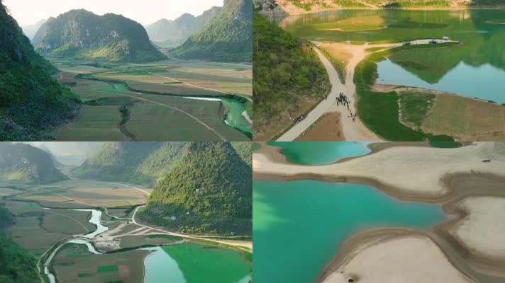 4K航拍广西更望湖群山湖水风光