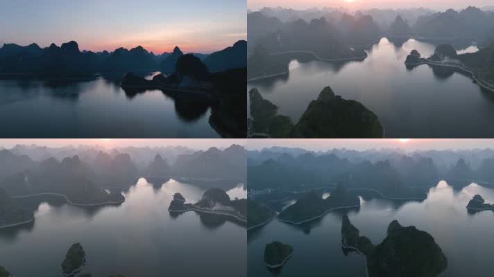 4K航拍大龙湖清晨山水美景