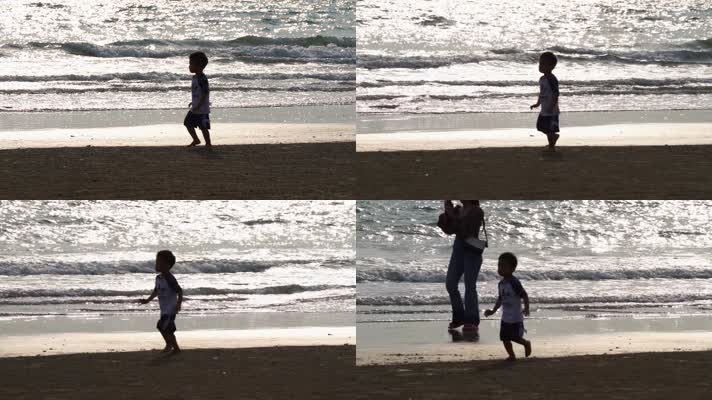海边奔跑的小孩子