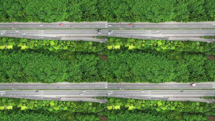 原生态绿色公路车流航拍