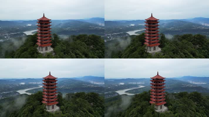 暴雨来临前的重庆北碚缙云山观景塔
