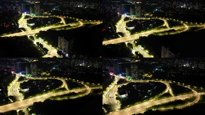 4K重庆北碚高速互通夜景车流航拍延时