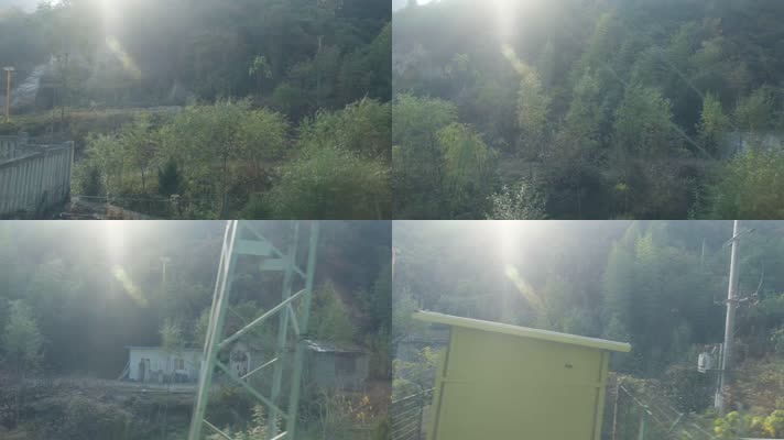 火车上拍摄秋天秦岭山中的风光