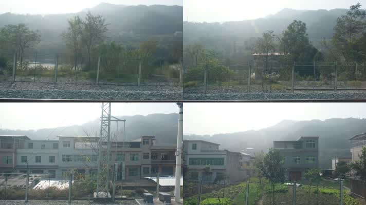 火车上拍摄秋天秦岭山中的风光