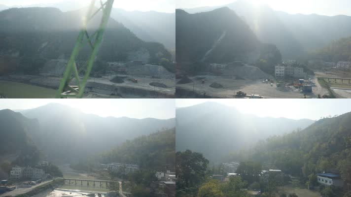 火车上拍摄秋天秦岭山中的风光