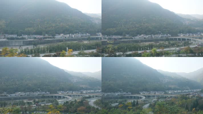 火车上拍摄秋天秦岭山中的风光