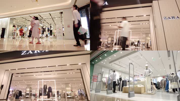 服装店铺门口人群人流延时摄影