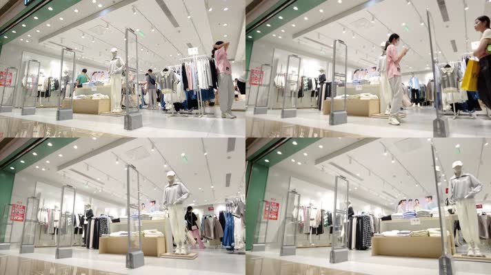 服装店铺逛街购物人流延时摄影