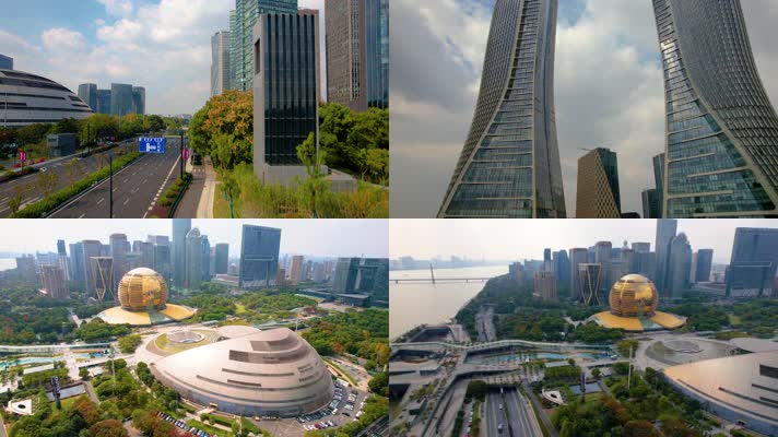 杭州钱江新城市民中心风景航拍合集