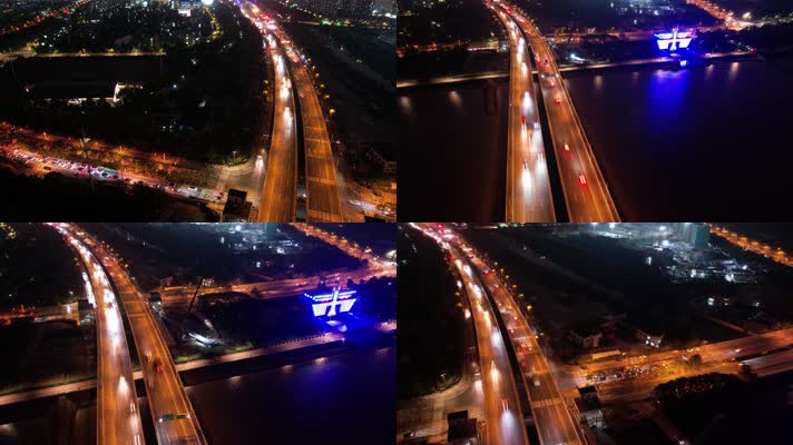 杭州钱塘江江东大桥汽车车辆车流夜景延时摄影_2