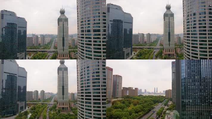 杭州钱江新城电信大厦城市风景航拍