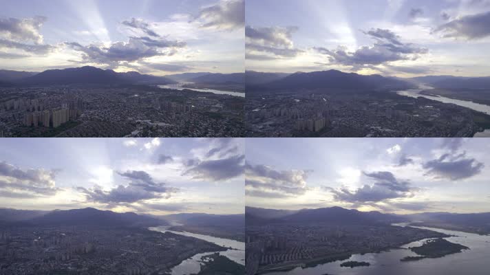 丁达尔拉远5.4kHDR黄昏日落与丁达尔效应