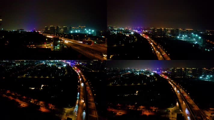 杭州钱塘新区文海路大桥城市夜景航拍