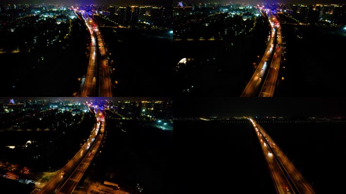 杭州钱塘江江景江东大桥城市夜景航拍