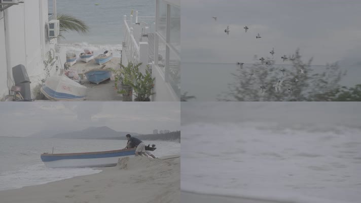 海边自然惬意生活风车沙滩海浪船只