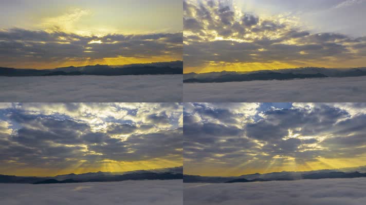 4K延时航拍云海上的丁达尔效应