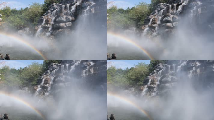 西安大唐芙蓉园的人工瀑布和彩虹