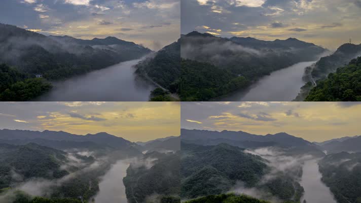4K延时航拍湖南郴州小东江朝霞晨雾