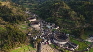 福建漳州土楼世界遗产建筑阳光丁达尔效应