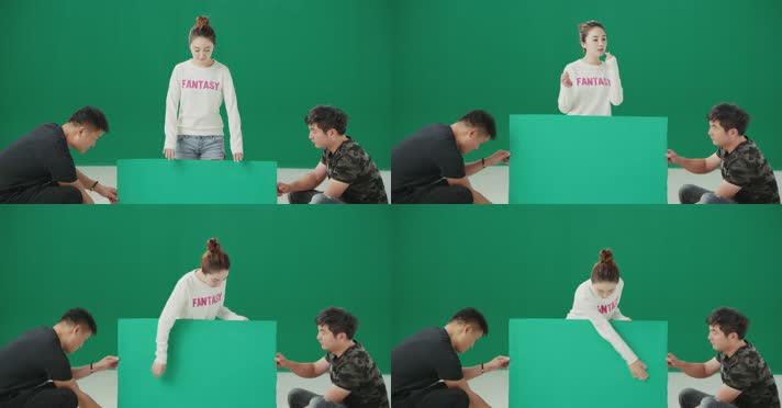 美女摄影棚绿背抠像视频素材