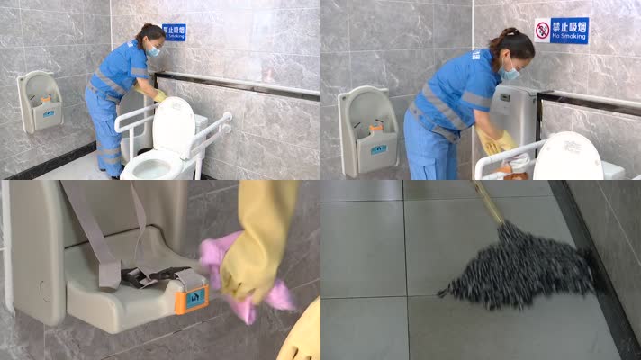 公厕环卫工人清洁工擦拭马桶拖地搞卫生