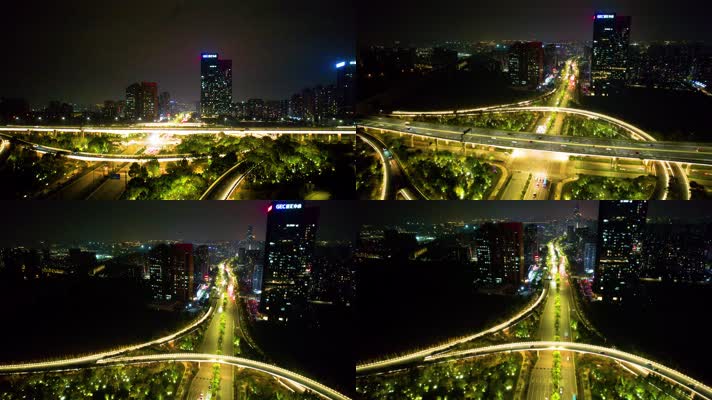 杭州 機場城市大道 立交橋 夜景 高架橋 汽車車輛車流 馬路公路 城市