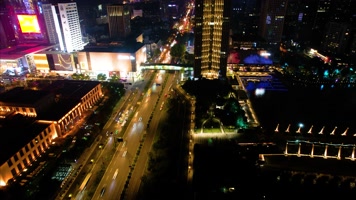 杭州浙江展览馆杭州大厦武林广场夜晚车流延时