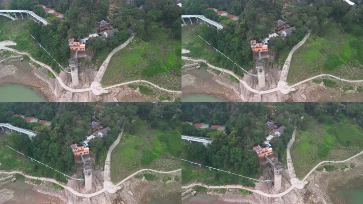 4K航拍重庆北碚嘉陵江岸人文景观