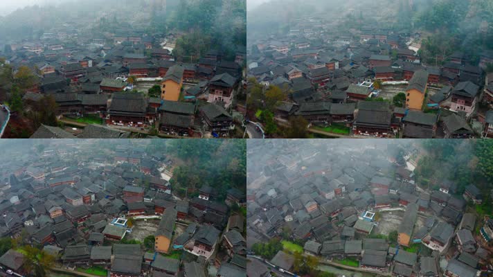 贵州航拍_V1-0099晨雾下的古朴侗寨