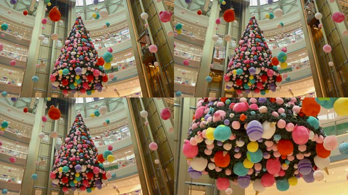 圣诞节商场里圣诞礼物圣诞树4K