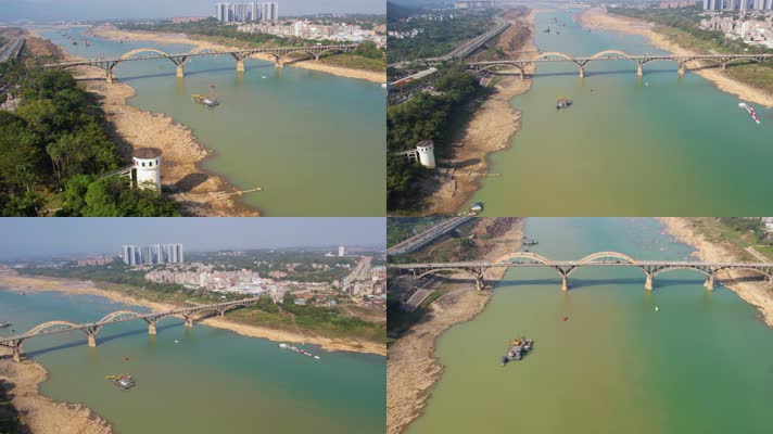 4K航拍桂平大藤峡货船江水风光H