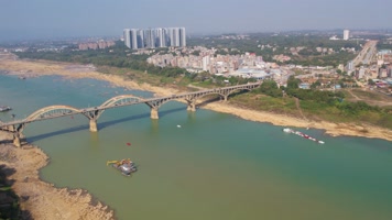 4K航拍桂平大藤峡货船江水风光H