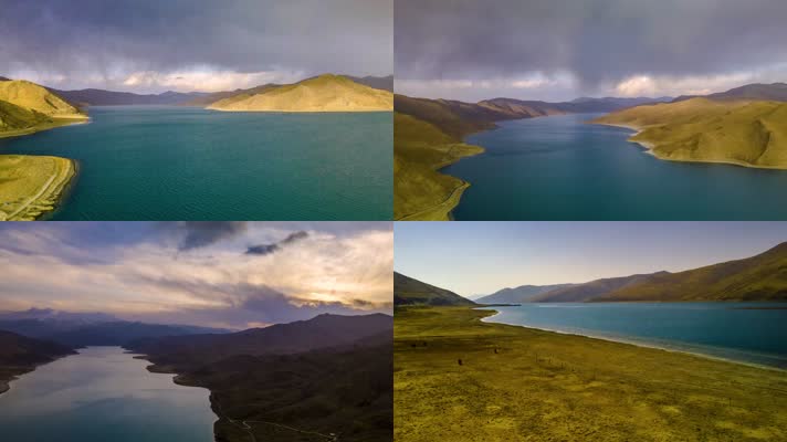 4K延时航拍西藏山南羊卓雍错风云变幻