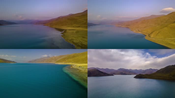 4K延时航拍西藏山南浪卡子县羊湖光影