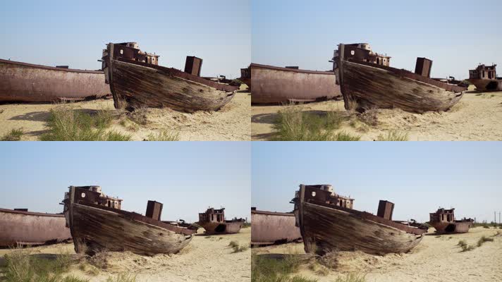 沙滩上的废旧沉船