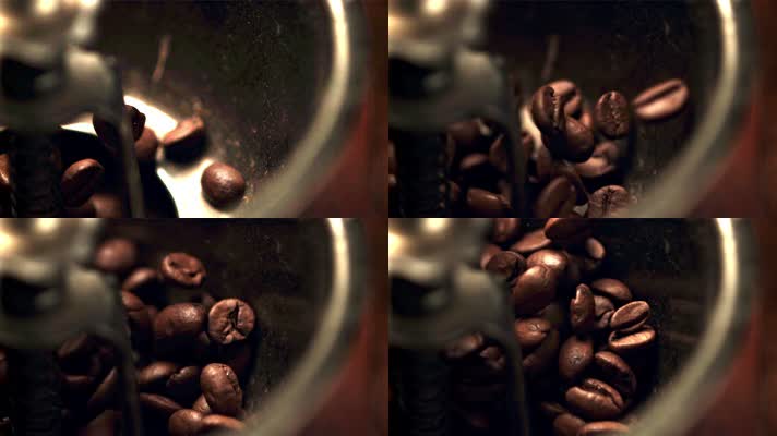 咖啡豆倒入容器