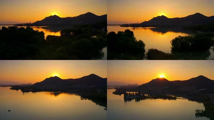 萧山_V1-0067湖泊映射的金色夕阳