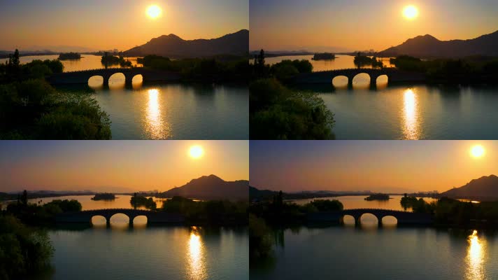 萧山_V1-0062湖泊映射的金色夕阳