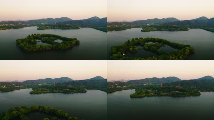杭州2_V1-0019航拍西湖的金色夕阳美景