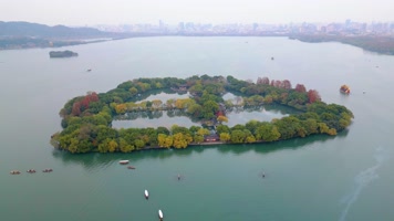 杭州西湖三潭印月小瀛洲美景航拍