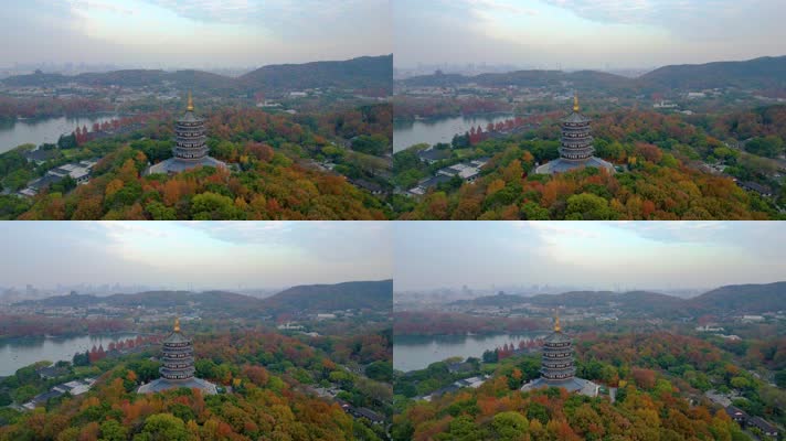 杭州西湖雷峰塔航拍