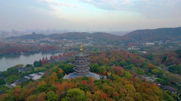 杭州西湖雷峰塔航拍