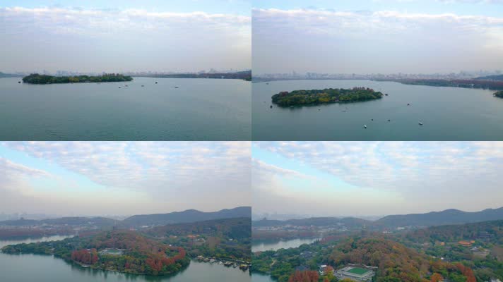 杭州西湖景区三潭印月雷峰塔风景航拍