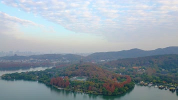杭州西湖景区三潭印月雷峰塔风景航拍